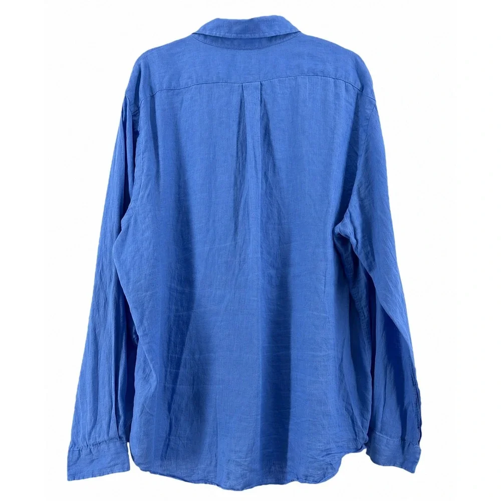 Polo Ralph Lauren Linen Shirt Men 2XL Blue Long Sleeve Classic Fit Pony Summer